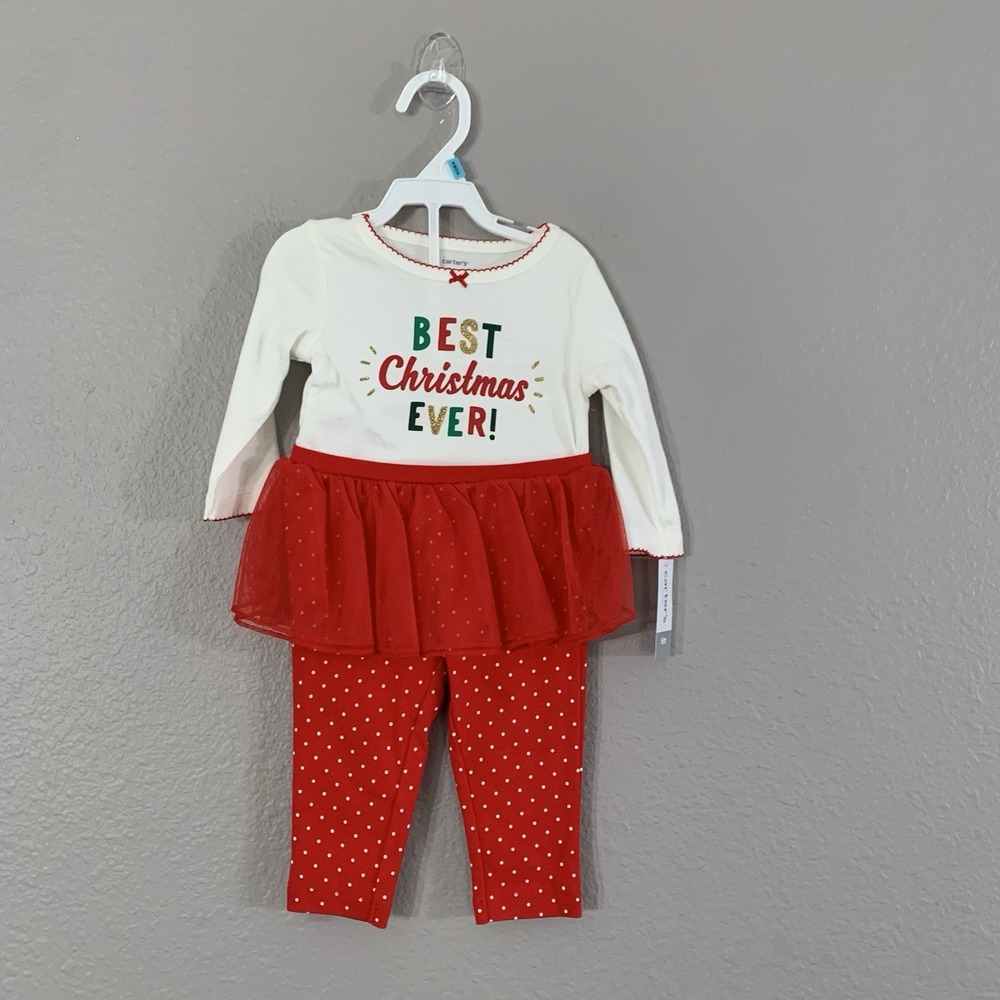 NWT Carters Baby Girl Best Christmas Ever Size 6 Months Bodysuit Tutu‎ Pants Set